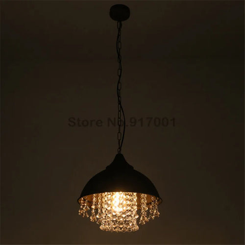 American style loft Vintage K9 crystal pendant light cover luxury lamp for Restaurant pendant lights,E27 Bulb - vue 3 sur 5