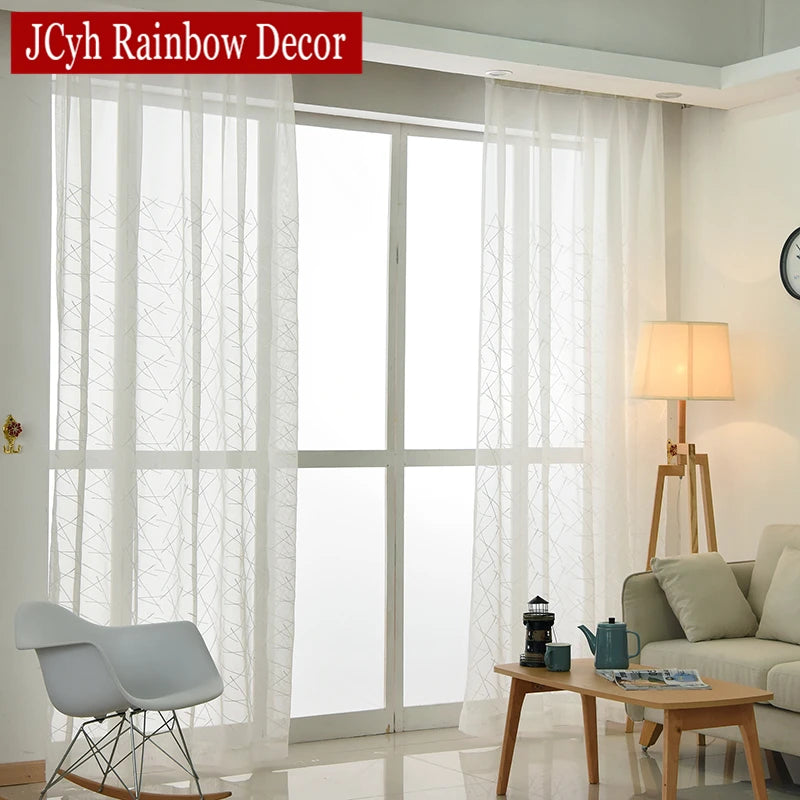 Voilage tulle brodé rayé style moderne salon chambre