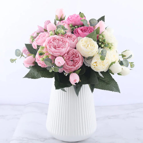 bouquet de fleurs artificielles de pivoines en soie pour décoration intérieure - vue 3 sur 18