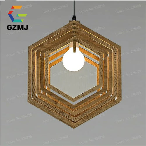 suspension vintage en bois style campagnard américain led - vue 4 sur 6