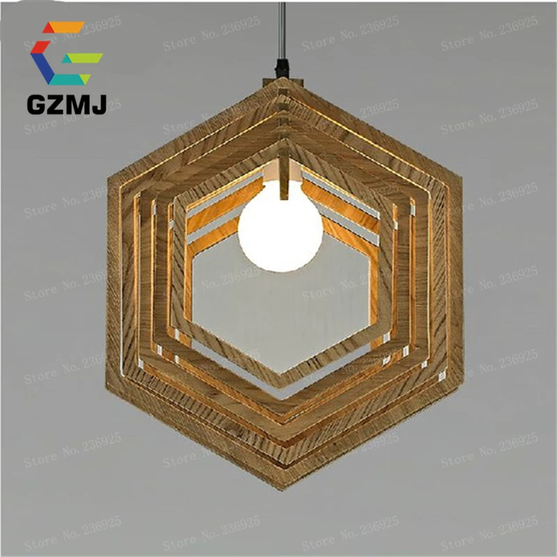suspension vintage en bois style campagnard américain led - vue 3 sur 6