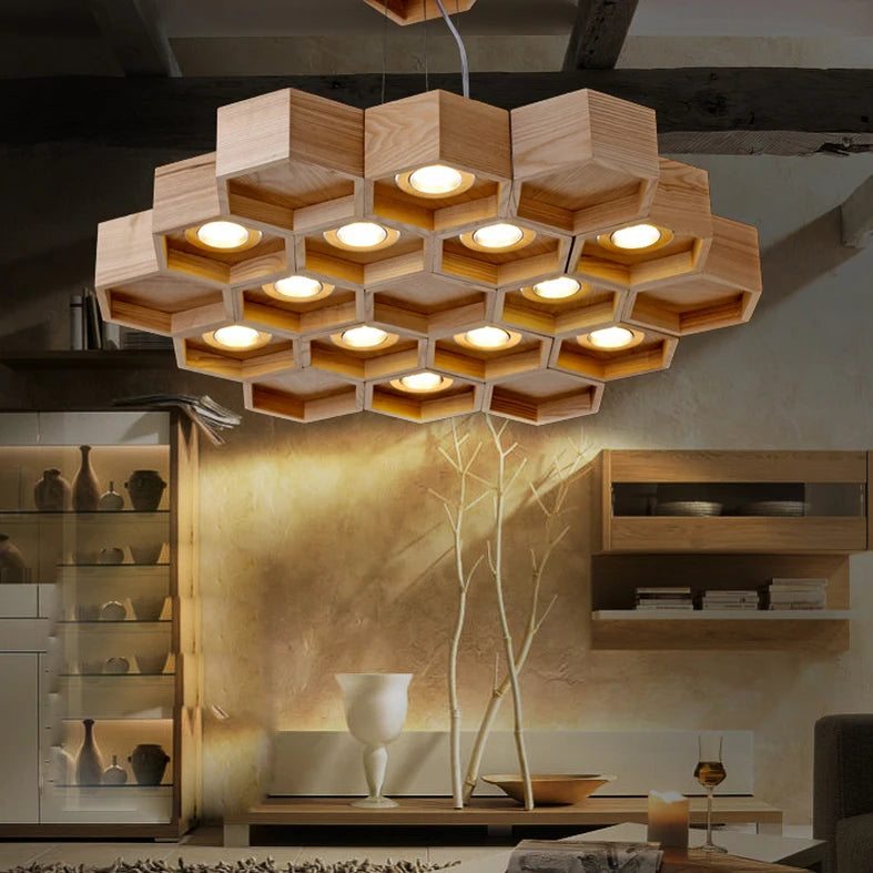 suspension en bois acrylique design nid dabeille pour intérieur - vue 5 sur 11