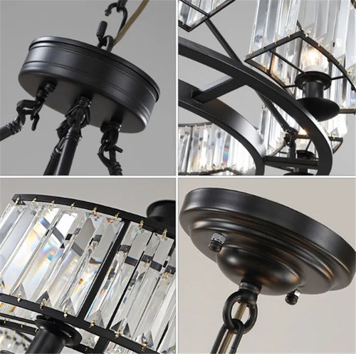 lustre en fer forgé et cristal style rétro industriel - vue 4 sur 6