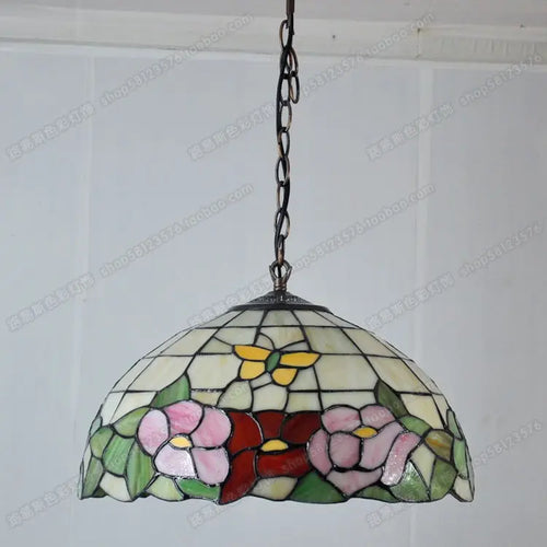 lustre en verre tiffany style européen avec papillon et fleur - vue 4 sur 4