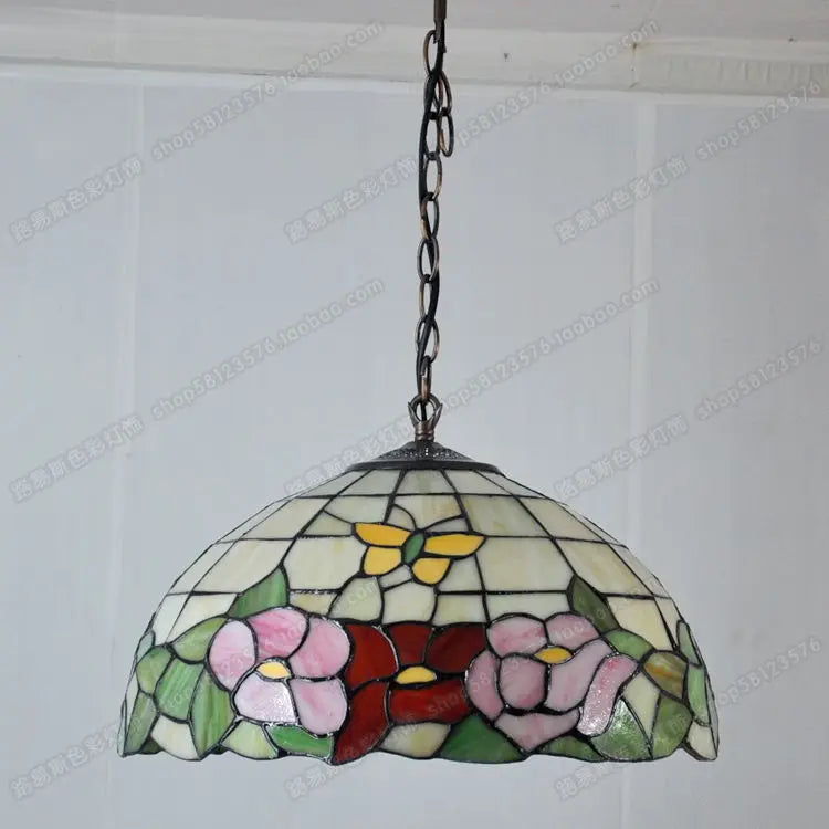 lustre en verre tiffany style européen avec papillon et fleur - vue 4 sur 4