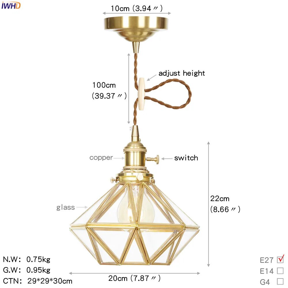suspension led moderne nordique maison cuivre verre - vue 14 sur 17