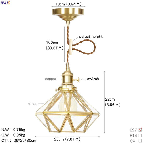 suspension led moderne nordique maison cuivre verre - vue 14 sur 17