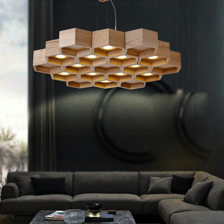 suspension en bois acrylique design nid dabeille pour intérieur - vue 3 sur 11