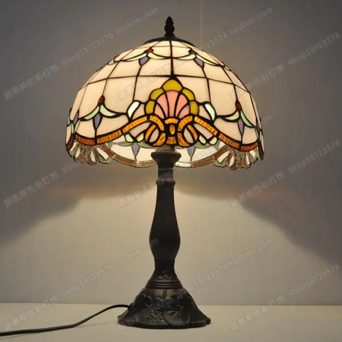 lampe de chevet tiffany style baroque en verre soudé avec base en métal - vue 3 sur 6