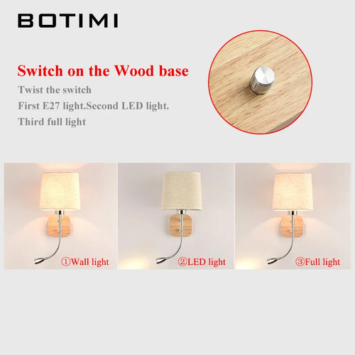 Applique murale LED avec abat-jour en tissu et liseuse - vue 6 sur 9