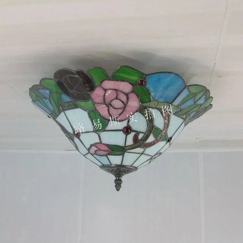 plafonnier en verre tiffany style pastoral éclairage décoratif moderne - vue 6 sur 6
