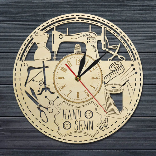 horloge en bois sans tic tac pour passionnés de couture décorative - vue 5 sur 7