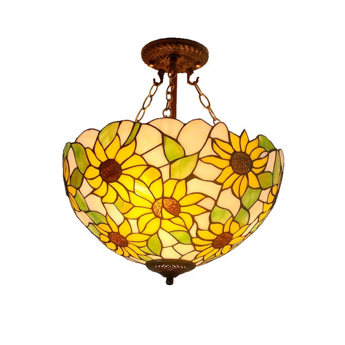 40CM Sunflower Yellow Glass Tiffanylamps Anti Chandeliers Bedroom, Living Room Lamps US French Bar Entrance Lighting - vue 6 sur 5