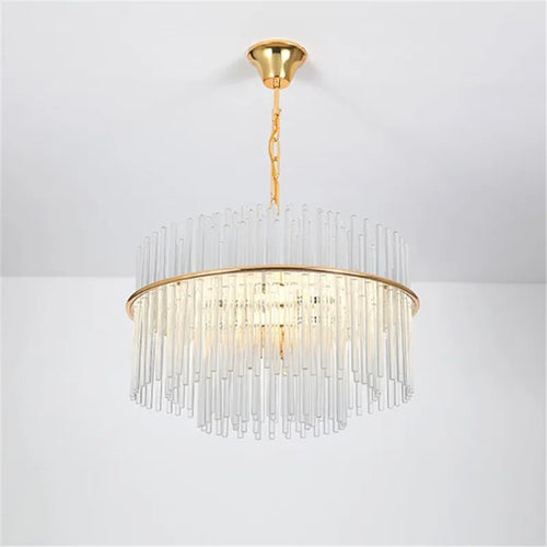 lustre en cristal moderne avec tige en verre transparent élégant et chic - vue 3 sur 6