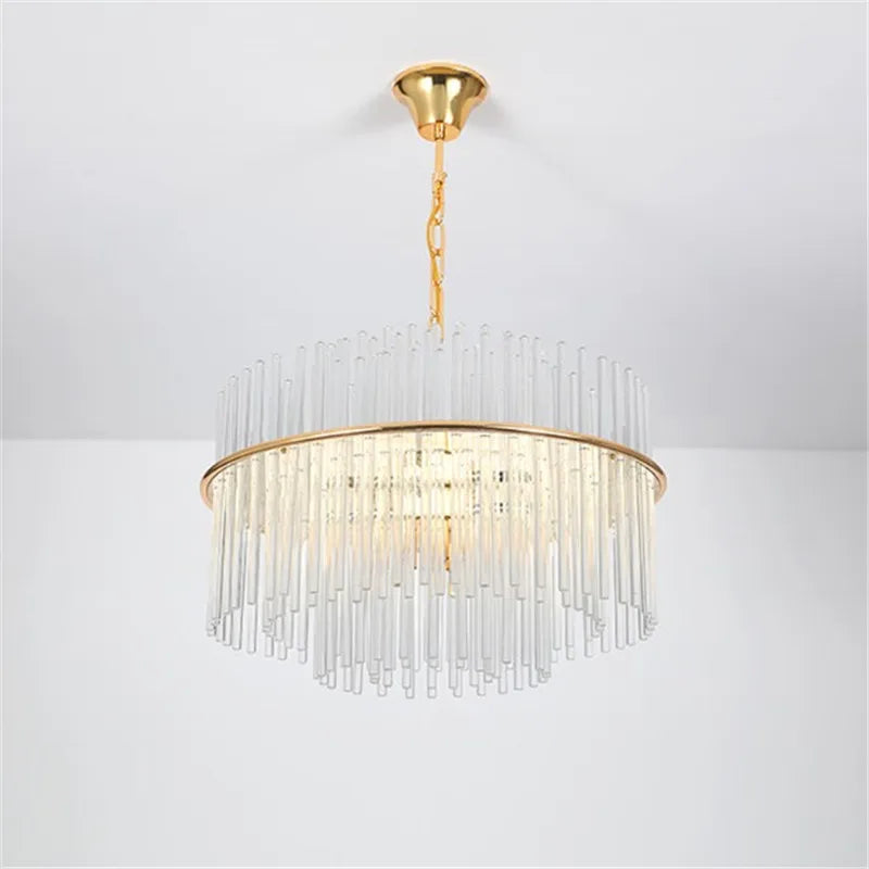 lustre en cristal moderne avec tige en verre transparent élégant et chic - vue 3 sur 6