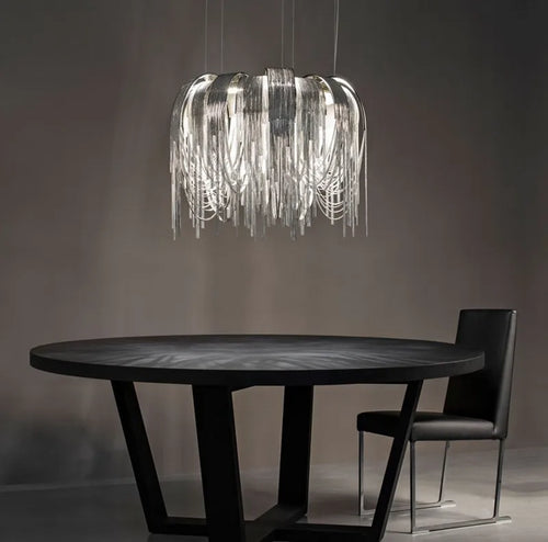 lustre moderne à pampilles en aluminium design contemporain - vue 5 sur 6