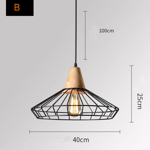 suspension rétro en bois et cage en fer pour bar café - vue 9 sur 8