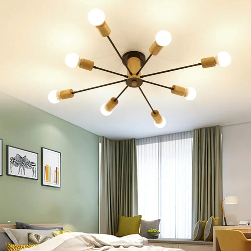 plafonnier moderne en bois massif lampe à led design créatif nordique - vue 4 sur 12