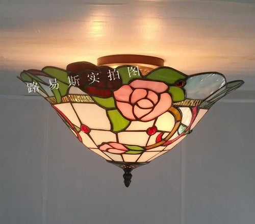 plafonnier en verre tiffany style pastoral éclairage décoratif moderne - vue 5 sur 6