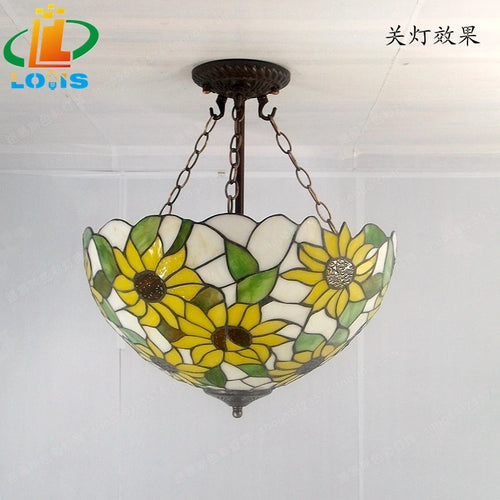 40CM Sunflower Yellow Glass Tiffanylamps Anti Chandeliers Bedroom, Living Room Lamps US French Bar Entrance Lighting - vue 5 sur 5