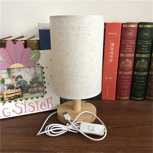 lampe de bureau led minimaliste moderne en tissu et bois usb - vue 6 sur 9