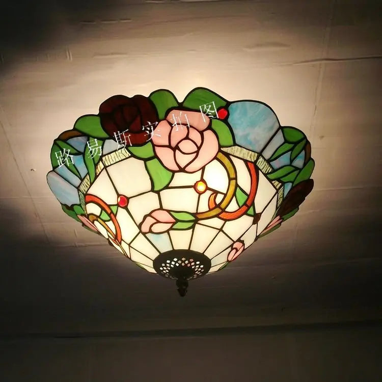 plafonnier en verre tiffany style pastoral éclairage décoratif moderne - vue 4 sur 6