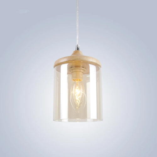 gzmj abat-jour simple en verre bois luminaire suspendu - vue 3 sur 8
