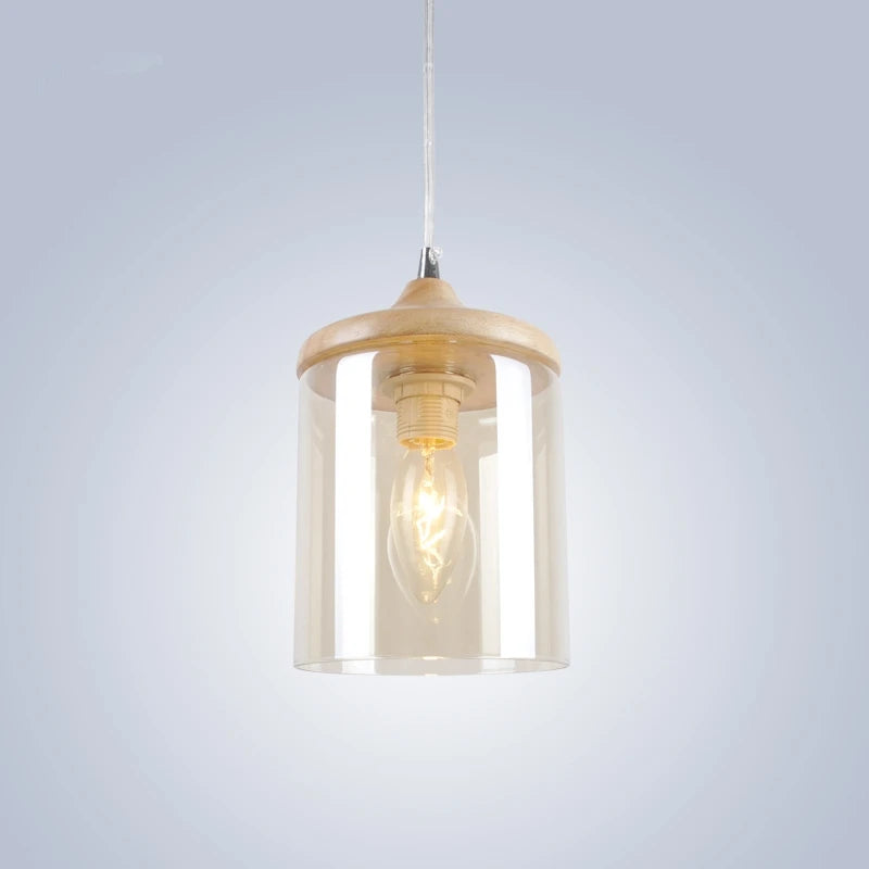 gzmj abat-jour simple en verre bois luminaire suspendu - vue 3 sur 8
