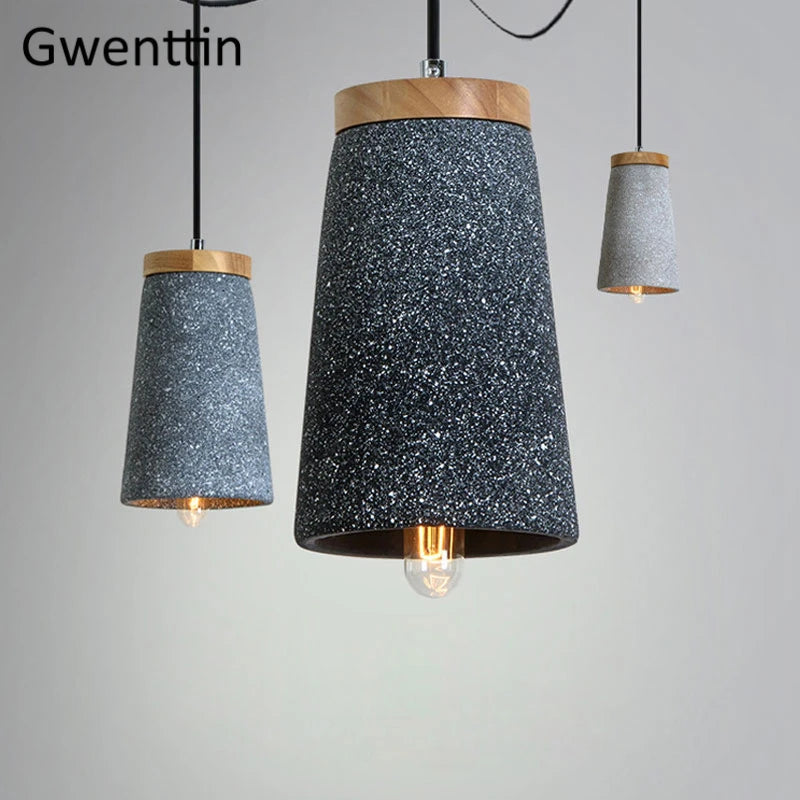 suspension en ciment vintage et bois moderne à LED - vue 1 sur 9