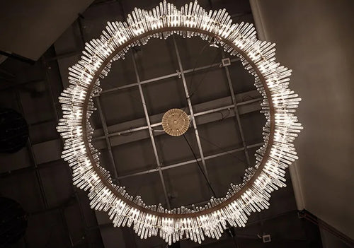 suspension moderne en cristal de luxe avec tiges en verre doré - vue 6 sur 6