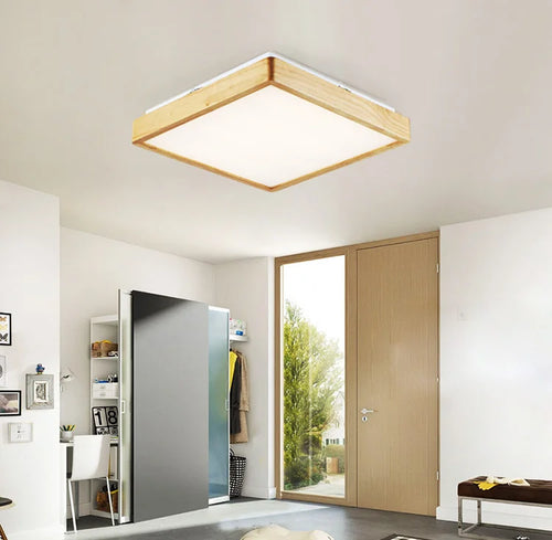 plafonnier led carré en bois grain de bois style nordique - vue 4 sur 6