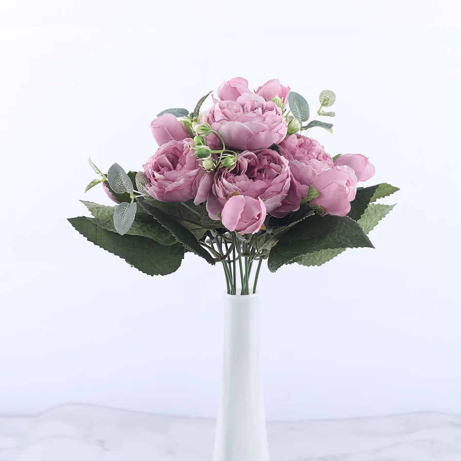 bouquet de fleurs artificielles de pivoines en soie pour décoration intérieure - vue 3 sur 18