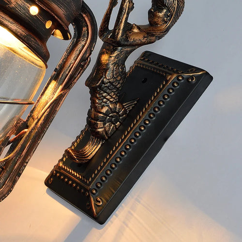 Retro Barn Lantern European Kerosene Wall Lamp Bedroom Bedside wall Lights,Wrought Iron glass Shade Restaurant Bar Aisle Sconce - vue 7 sur 9