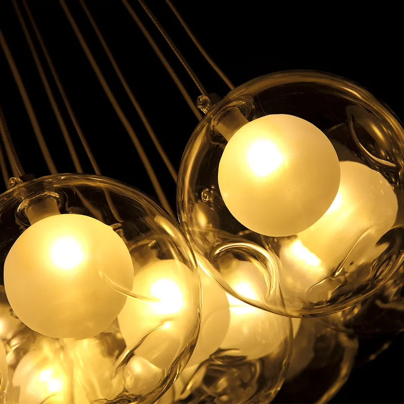 gzmj moderne boule de verre suspension lumières multiples têtes suspension lampe - vue 5 sur 13
