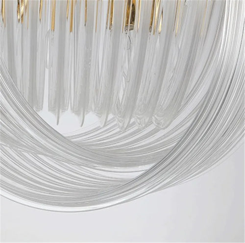 lustre suspendu en tube de verre courbé en métal doré moderne - vue 5 sur 6