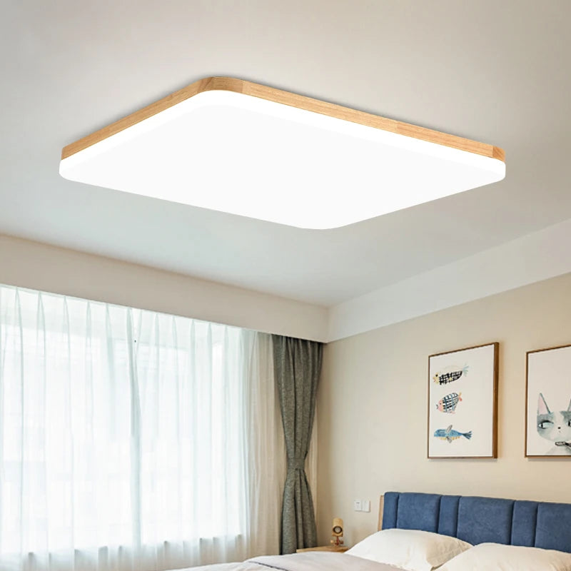 plafonnier led ultra-mince moderne en bois rond et carré - vue 3 sur 14