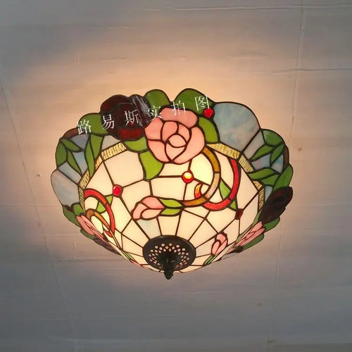 plafonnier en verre tiffany style pastoral éclairage décoratif moderne - vue 2 sur 6