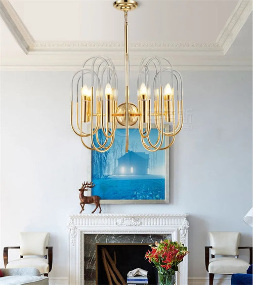 lustre moderne en métal doré et acrylique pour intérieur élégant - vue 2 sur 6