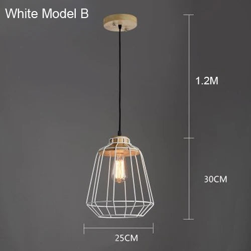 suspension vintage en fer et bois pour éclairage intérieur - vue 8 sur 9