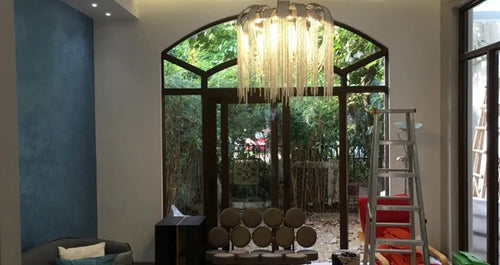lustre moderne à pampilles en aluminium design contemporain - vue 7 sur 6