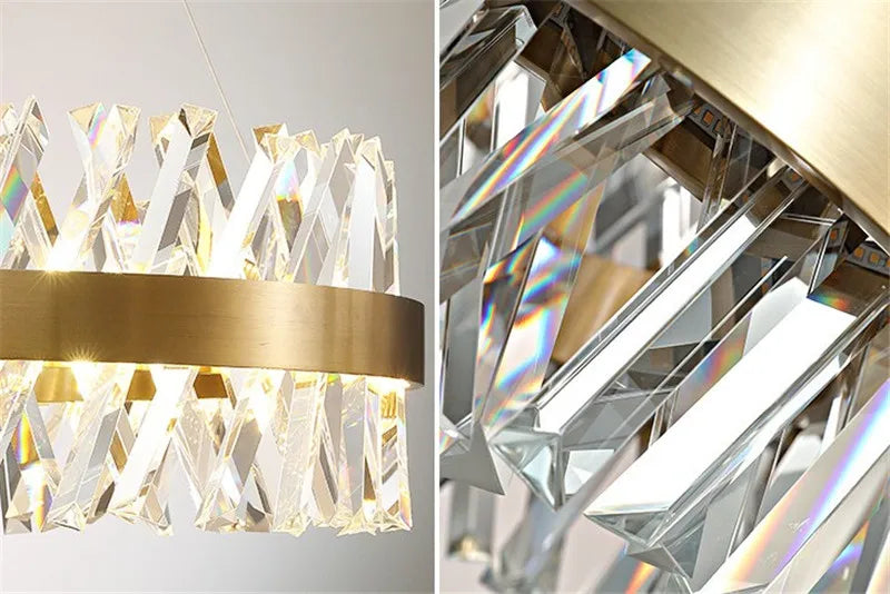lustre moderne en cristal doré éclairage led design élégant - vue 6 sur 6