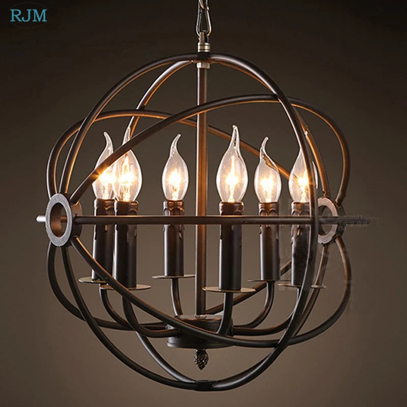 lustre industriel vintage américain avec cages rondes pour éclairage décoratif
