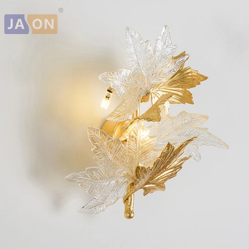 lampe led g4 moderne en cuivre et verre avec feuilles d'érable - vue 7 sur 6