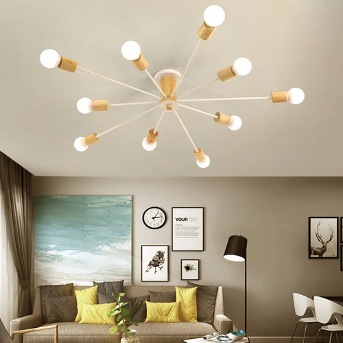 plafonnier moderne en bois massif lampe à led design créatif nordique - vue 2 sur 12