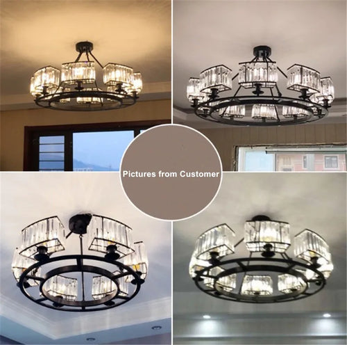lustre en fer forgé et cristal style rétro industriel - vue 5 sur 6
