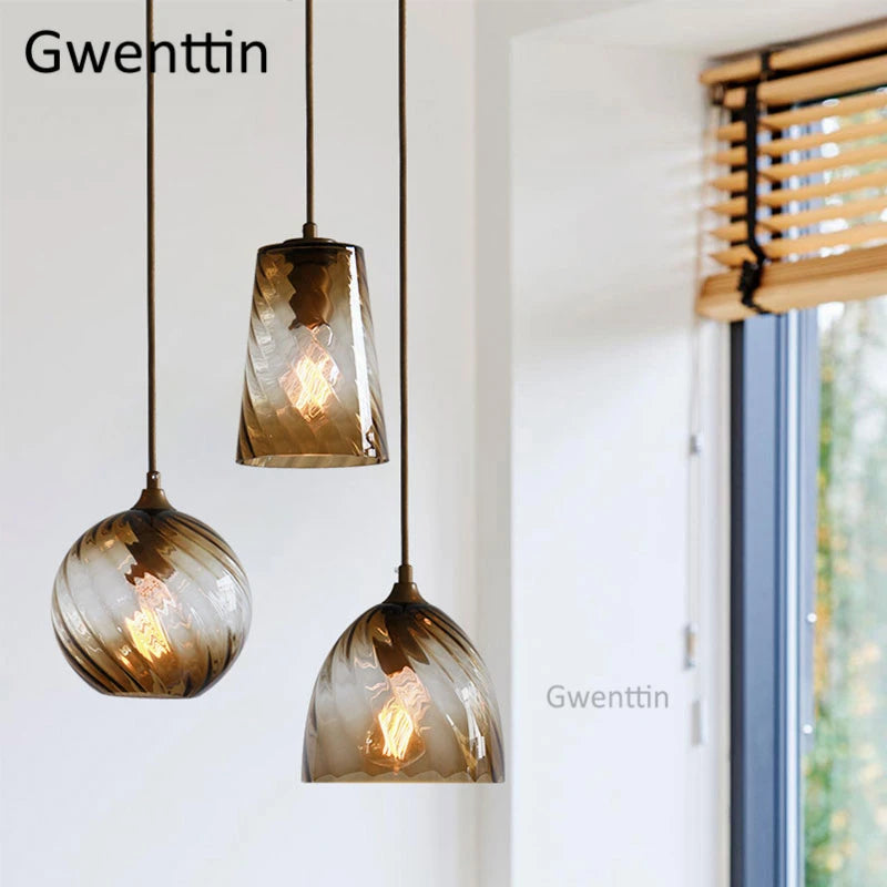 suspension moderne en verre teinté pour décoration intérieure - vue 5 sur 22