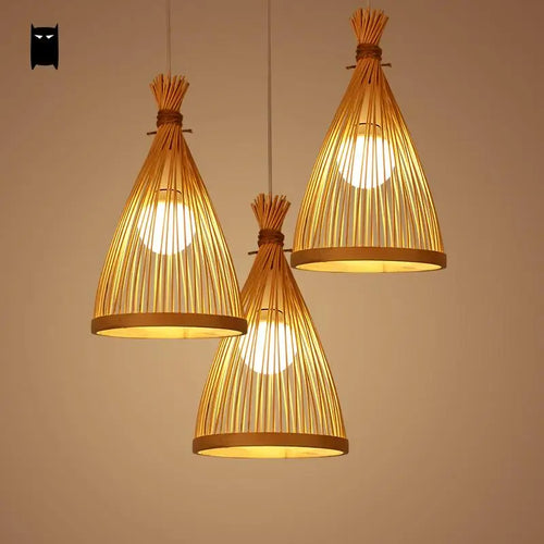 Bambou osier rotin Cage Suspension Luminaire asiatique chinois créatif Style japonais lampe Suspension Luminaire Sushi Restaurant - vue 4 sur 5