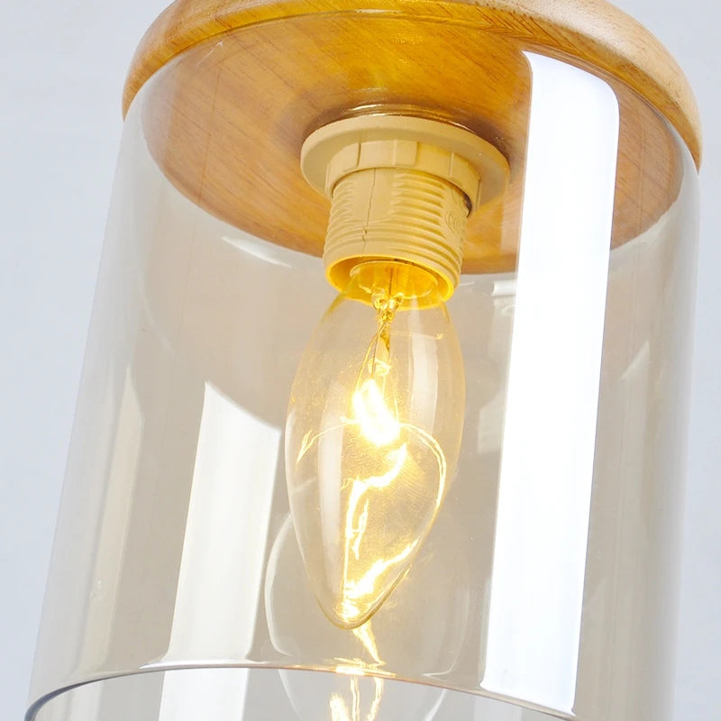 gzmj abat-jour simple en verre bois luminaire suspendu - vue 8 sur 8