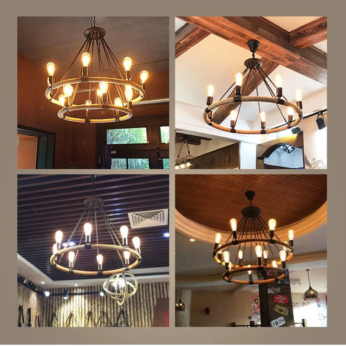 gzmj suspension lumineuse industrielle vintage en chanvre - vue 9 sur 9