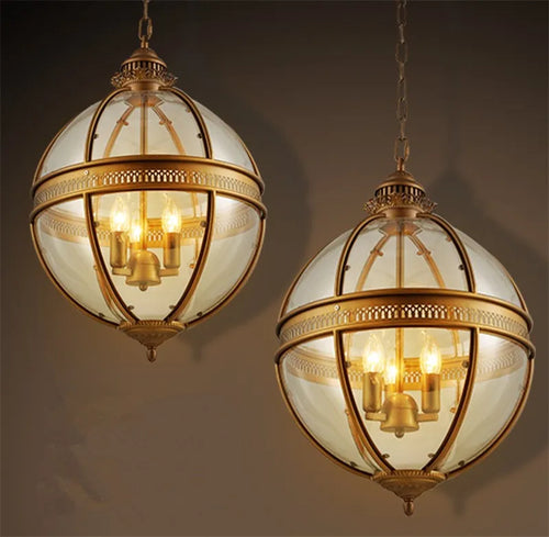 suspension vintage globe en fer forgé avec abat-jour en verre - vue 5 sur 8